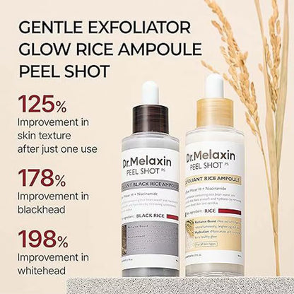 Dr.Melaxin Peel Shot Glow Rice Peel Ampoule Gentle Exfoliant Korean Skincare for All Skin Types Face Treatment