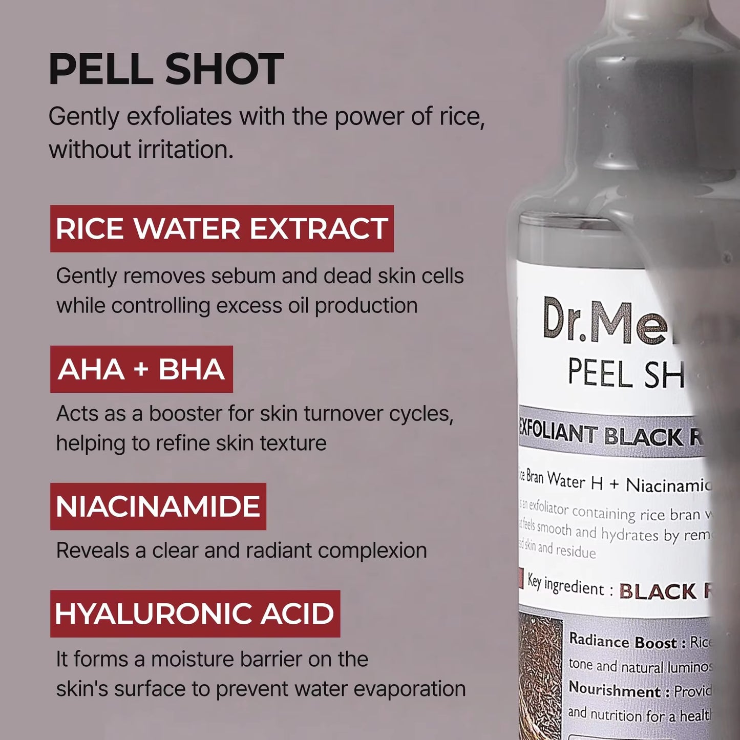 Dr.Melaxin Peel Shot Glow Rice Peel Ampoule Gentle Exfoliant Korean Skincare for All Skin Types Face Treatment